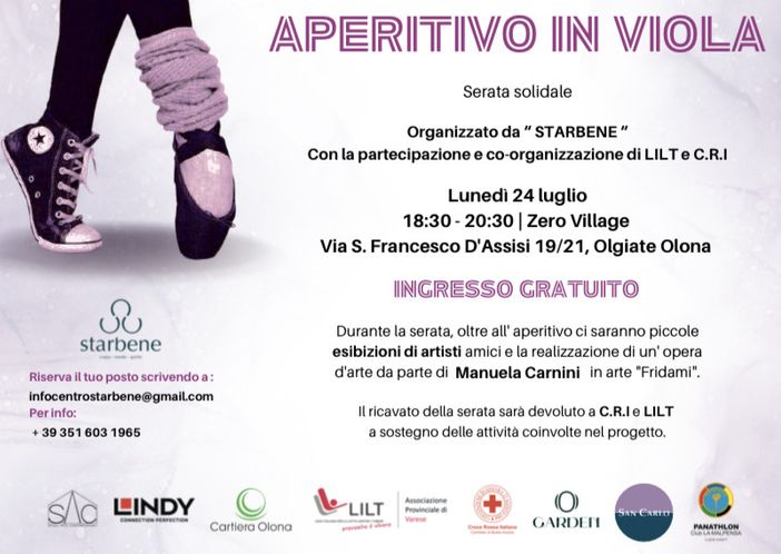 Un “Aperitivo in Viola” per raccogliere fondi da devolvere a Lilt e Croce Rossa Un “Aperitivo in Viola” per raccogliere fondi da devolvere a Lilt e Croce Rossa