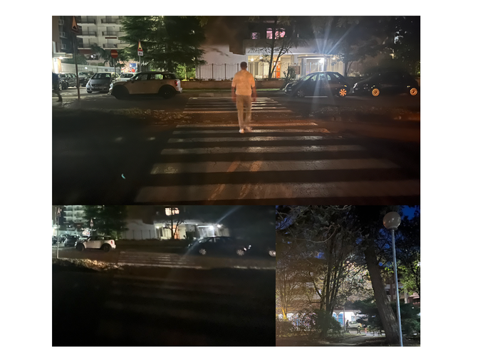 Per attraversare si può contare solo sulla luce dei telefonini o delle auto in arrivo