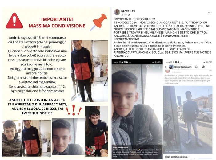 Il post condiviso dall'insegnante di Andrei e dal sindaco Foti Il post condiviso dall'insegnante di Andrei e dal sindaco Foti