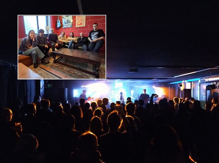 Il Gagarin organizza oltre 200 eventi ogni anno. Nel riquadro, una rappresentanza del consiglio e dei volontari, terzo da sinistra il presidente, Simone Grillo