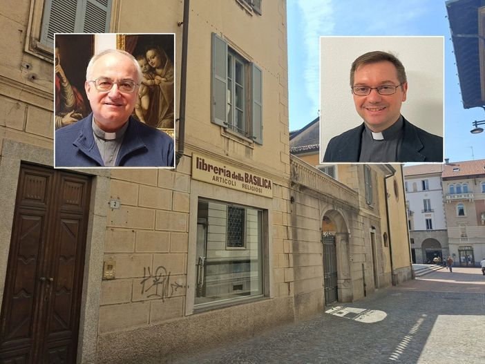 La libreria della Basilica, a pochi passi da San Giovanni. Nei riquadri, monsignor Severino Pagani e don Stefano Guidi (foto dal sito della Chiesa di Milano) La libreria della Basilica, a pochi passi da San Giovanni. Nei riquadri, monsignor Severino Pagani e don Stefano Guidi (foto dal sito della Chiesa di Milano)