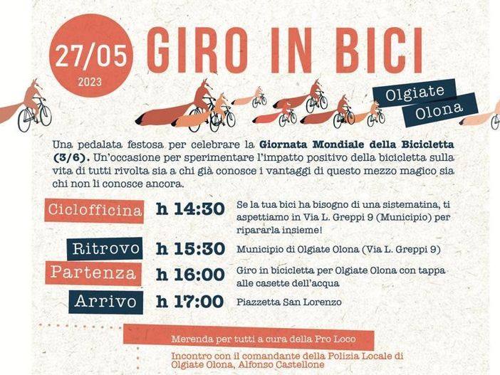 Sabato tutti in bici per le vie di Olgiate Sabato tutti in bici per le vie di Olgiate