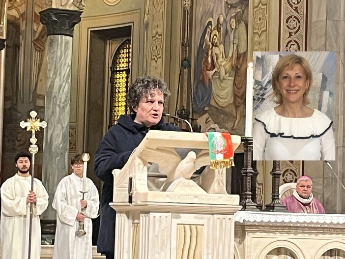 Il sindaco reggente Cristina Borroni in chiesa e nel riquadro Mirella Cerini Il sindaco reggente Cristina Borroni in chiesa e nel riquadro Mirella Cerini