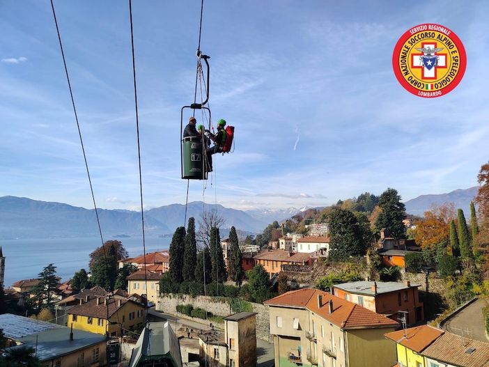 Laveno: addestramento del Soccorso Alpino sulle funivie del Lago Maggiore