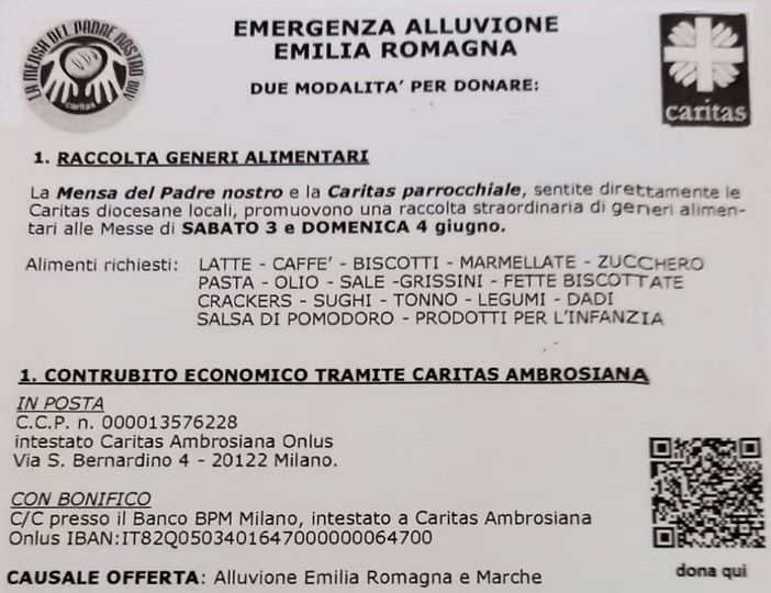 La Mensa del Padre Nostro raccoglie aiuti per l’Emilia Romagna La Mensa del Padre Nostro raccoglie aiuti per l’Emilia Romagna