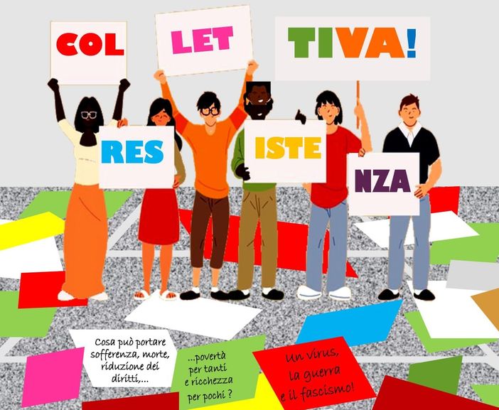 In piazza per la Resistenza con i cartelloni In piazza per la Resistenza con i cartelloni