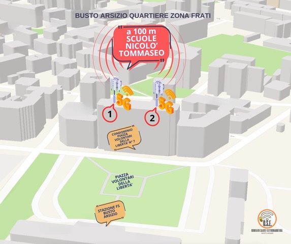 La posizione in cui verrebbero installate le nuove antenne, in base alle informazioni reperite dal Comitato La posizione in cui verrebbero installate le nuove antenne, in base alle informazioni reperite dal Comitato