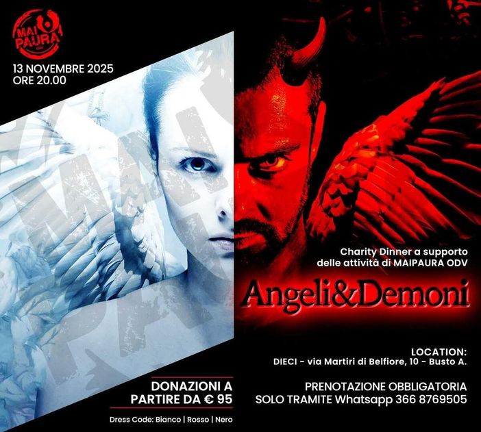 “Angeli e demoni”, la cena-evento di Mai Paura a sostegno di chi fa del bene “Angeli e demoni”, la cena-evento di Mai Paura a sostegno di chi fa del bene