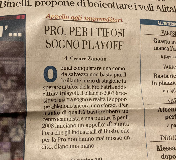 Pro Patria, 15 anni dopo e molte altre volte prima. «Eppure può diventare una storia incredibile»