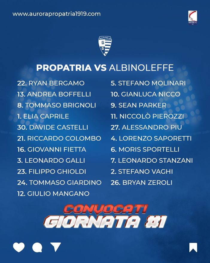 Pro Patria- Albinoleffe: ecco i 21 convocati