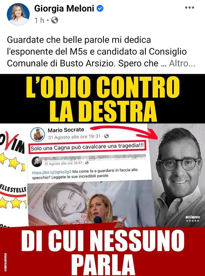 Il post di Giorgia Meloni