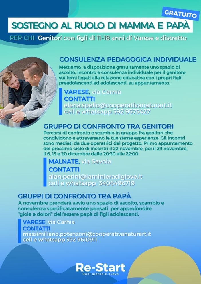 Ruolo di genitore, ripartono le iniziative del progetto Re-Start