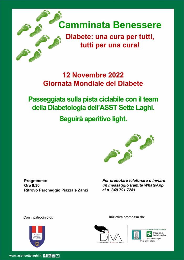 12 novembre: camminata in occasione della Giornata Mondiale del Diabete 12 novembre: camminata in occasione della Giornata Mondiale del Diabete