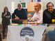 Laura Rogora mentre porta i saluti di Forza Italia al congresso di Fratelli d'Italia. Da sinistra: Orazio Tallarida, Alberto Riva e Gigi Farioli