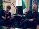 Il vicesindaco Simona Michelon e il sindaco Marco Baroffio durante la conferenza stampa al Castello