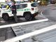 Pietro Ottaviani vicino al cartellone che ha bloccato il traffico in zona Tigros