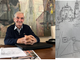 L'architetto Stefano Castiglioni e alcuni disegni del padre, eseguiti a memoria