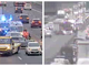 A sinistra: l'incidente avvenuto poso prima delle 8 tra Castellanza e Origgio. A destra: i soccorsi per l'auto ribaltata un'ora più tardi tra Legnano e il bivio per l'A9 (foto dalle telecamere di Autostrada per l'Italia)
