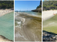 La caletta incontaminata di Trebaluger a Minorca prima (a sinistra), durante l'irruzione del fiume che travolge l'argine e dopo qualche minuto (a destra): l'acqua da turchese è verde. Sotto in gallery le immagini prima, durante e dopo il fenomeno che ha fatto temere il peggio a tanti turisti, anche italiani e varesini
