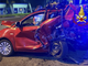 L'auto delle due donne distrutta dall'impatto in una delle foto diffuse dai vigili del fuoco