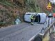 Da sinistra: l'auto ribaltata a Maccagno e i soccorsi in azione sulla 336