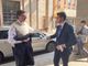 Giancarlo Giorgetti entra in Camera di Commercio a Varese accolto dal presidente Fabio Lunghi
