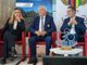 Da sinistra: l'assessore regionale Caruso, il patron Oldani e il governatore Fontana oggi a Palazzo Lombardia