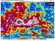 La cartina &quot;Wxcharts.com&quot; dei possibili accumuli previsti: sulla nostra provincia si va almeno dai 100 a oltre 150 millimetri di pioggia