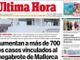 Il maxi focolaio di Covid in prima pagina su uno dei quotidiani di Maiorca