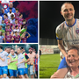 Donato Disabato sulle spalle di papà Michele (a destra) dopo l'ennesima promozione con il Chiasso, salito in seconda lega (a sinistra la fotocomposizione e la foto di @anetajurczenia dalla pagina Facebook ufficiale dell'FC Chiasso)