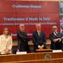 Da sinistra Silvana Pezzoli, vicepresidente Confindustria Moda,  Luca Sburlati, presidente, Giorgio Maria Bergesio senatore,  Gianfranco Di Natale direttore generale CM