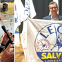 Andrea Cassani con la bandiera della Lega e Roberto Vannacci