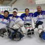 I varesini della Polha in pista con la Nazionale di para ice hockey: da sinistra Gabriele Lanza, Santino Stillitano, Alessandro Andreoni e Roberto Radice