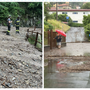 A sinistra: lo smottamento sulla Sp8 a Cittiglio. A destra: allagamenti in via Monteggia a Laveno (entrambe le foto dalla pagina "Laveno Mombello e dintorni"