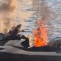 Le immagini della moto d'acqua in fiamme al pontile di Angera