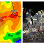 A destra: la situazione di questa notte registrata dal radar di Meteo Swiss. A destra: vigili del fuoco al lavoro nel Comasco