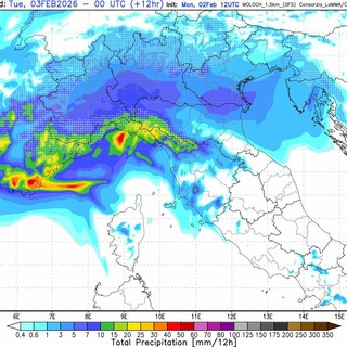 La mappa precipitazioni in base al modello analizzato da Bertoni