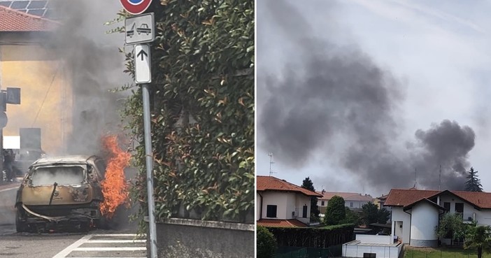 VIDEO. Auto in fiamme a Gorla Maggiore