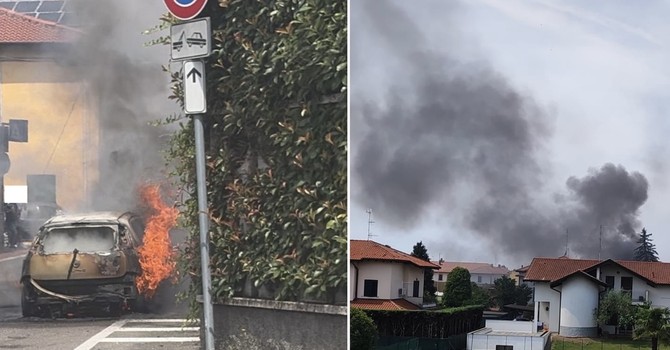 VIDEO. Auto in fiamme a Gorla Maggiore