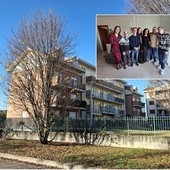 Il condominio di Gorla Minore. Nel riquadro, gli inquilini con le referenti Il condominio di Gorla Minore. Nel riquadro, gli inquilini con le referenti