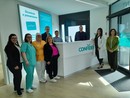 Parte dello staff Confident nello spazio accoglienza di piazza Manzoni, con Paolo Miglietta, Marco Nunziati, Manuela Maffioli ed Enza Riggio