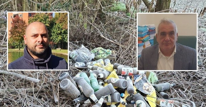 Rifiuti abbandonati in via Baraggioli. Nei riquadri, Matteo Sabba, a sinistra, e Orazio Tallarida, a destra