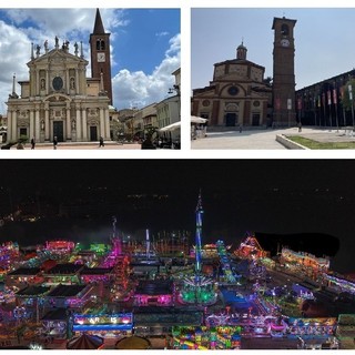 Busto - Legnano, tra campanili e... luna park. Nella parte in basso, la foto di Alberto Hubert Tosi circolata sui social, scintilla del dibattito
