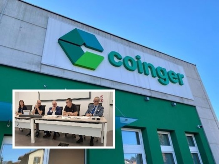 Uscita di Albizzate da Coinger, il tema toccato anche in una recente conferenza stampa dedicata alle tariffe, foto nel riquadro
