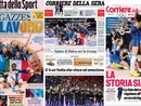Alcune delle prime pagine con cui l'Italia celebra oggi le ragazze del volley campionesse olimpiche
