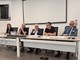 Conferenza stampa nella sede Coinger, nel riquadro uno dei nuovi cestini per rifiuti, dotati di sensori