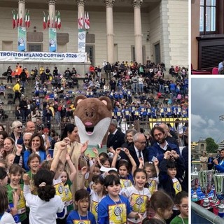 Claudia Colli in tre momenti delle celebrazioni per la &quot;Festa dell'Europa&quot;