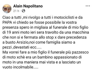 Il post di Alain Napolitano su Facebook