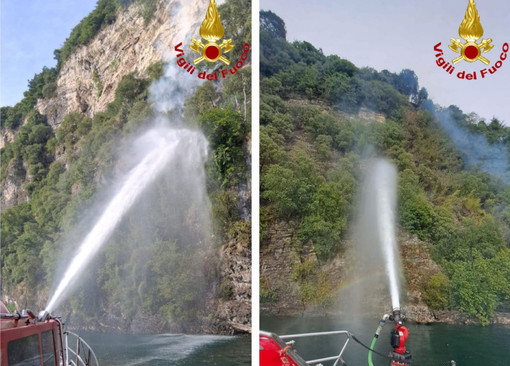 Anche l'acqua del lago Maggiore per spegnere l'incendio boschivo di Leggiuno Anche l'acqua del lago Maggiore per spegnere l'incendio boschivo di Leggiuno