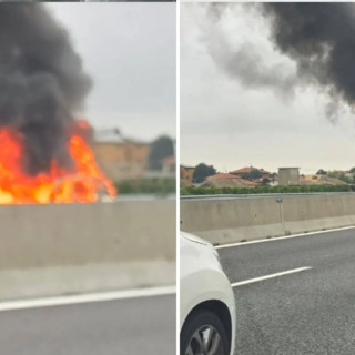 L'auto in fiamme sulla A8 (foto tratta da IlSaronno.it)